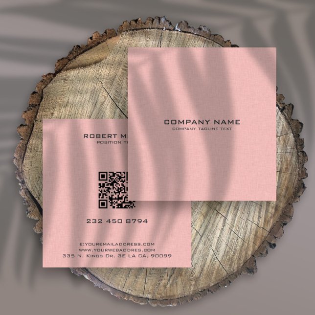 Minimalistic Pink Linen Texture Square Business Card (Creator Uploaded)