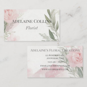 Minimalistic Pink Peonies Watercolor Florist Business Card