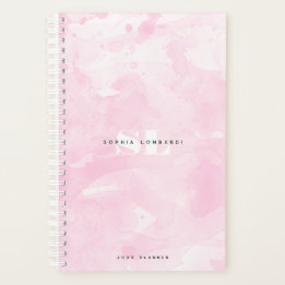 Minimalistic Pink Watercolor Monogram Planner