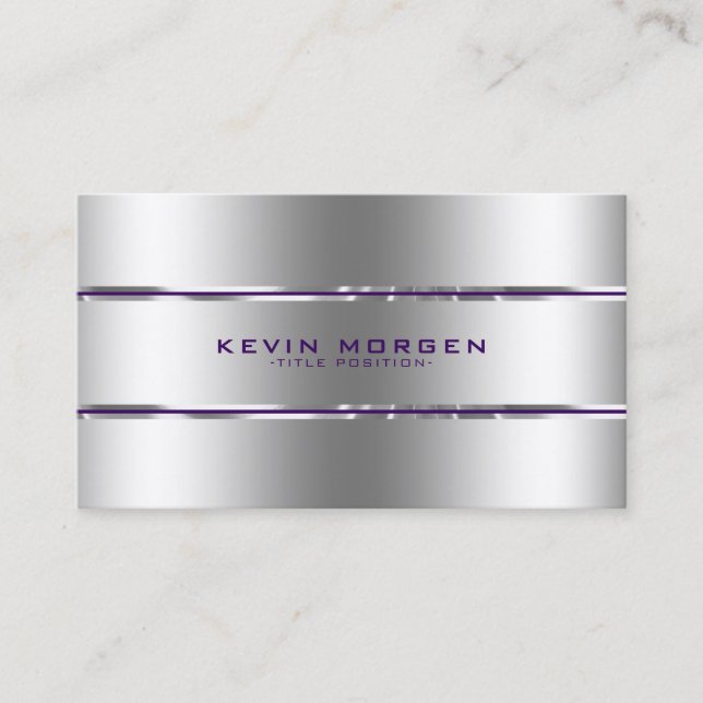 Minimalistic Purple & Silver Stripes Business Card (Front)