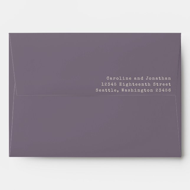 Minimalistic Purple Typewriter Typography Wedding Envelope (Back (Top Flap))