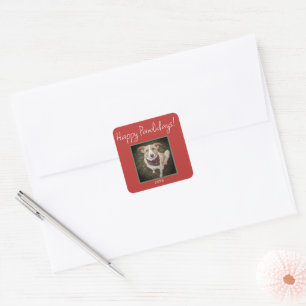 Minimalistic Red Happy Pawlidays Pet Holiday Square Sticker
