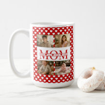 Minimalistic Red Heart Mum Custom 4-Photo Keepsake