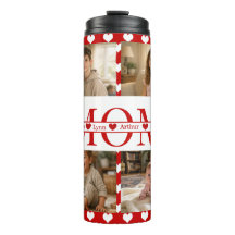 Minimalistic Red Heart Mum Custom 4-Photo Keepsake