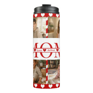 Minimalistic Red Heart Mum Custom 4-Photo Keepsake Thermal Tumbler
