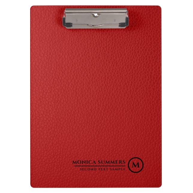 Minimalistic Red Leather Personalised Text Clipboard (Front)