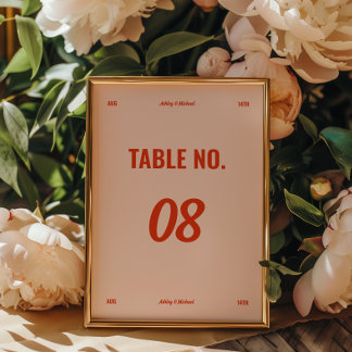 Minimalistic Retro Colours Wedding Table Number
