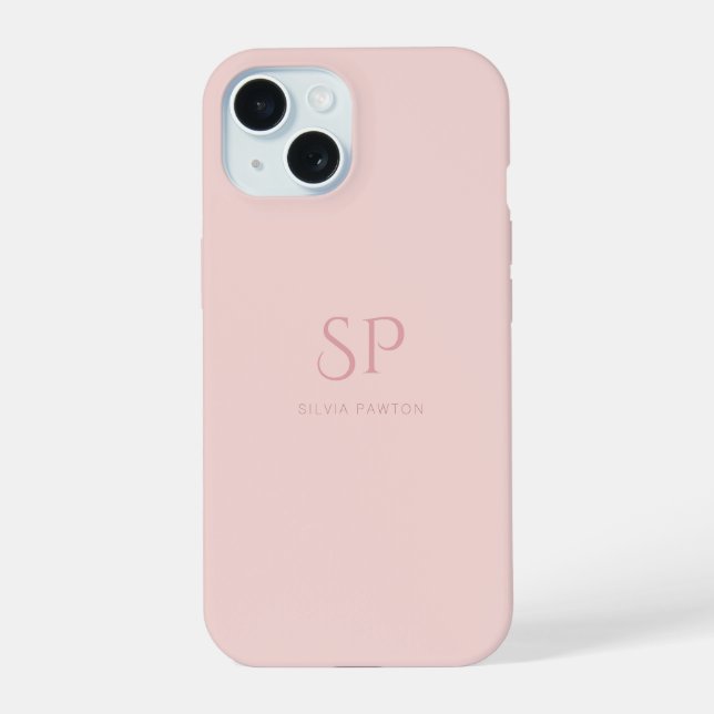 Minimalistic Rose Custom Monogram iPhone 15 Case (Back)