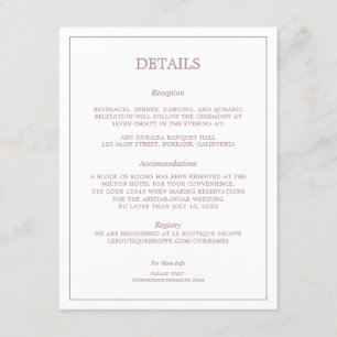 Minimalistic Rose Gold Wedding Details Enclosure Card