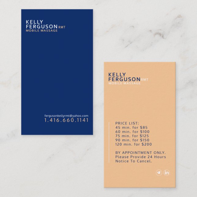 Minimalistic Royal Blue Peach Business Card (Front/Back)