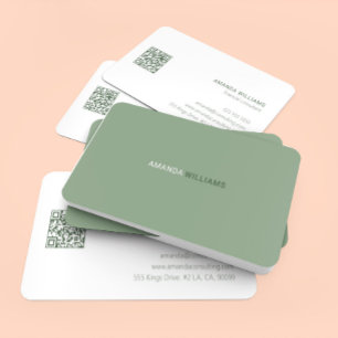 Minimalistic sage green and white typography business card