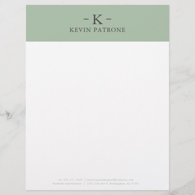 Minimalistic, Sage Green | Grey Text Custom Letterhead (Front)