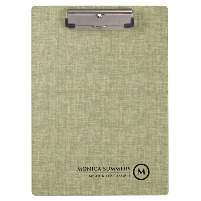 Minimalistic Sage Green Linen Personalizable Text Clipboard (Front)