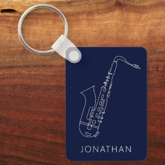 Minimalistic Saxophone Navy Line Saxo Personalised Key Ring
