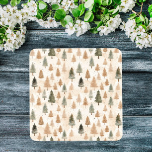 Minimalistic Scandi Neutral Beige Xmas Trees Glass Coaster