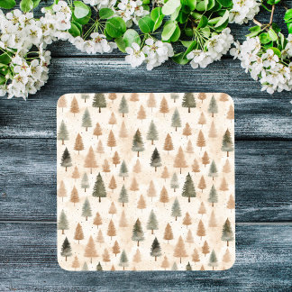 Minimalistic Scandi Neutral Beige Xmas Trees Glass Coaster