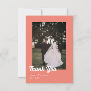 Minimalistic Script Coral Pink Wedding Photo Thank You Card