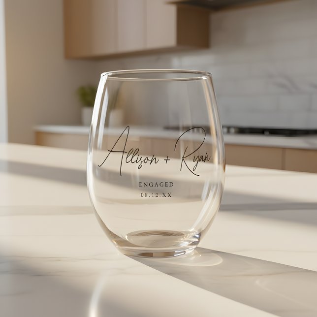 Minimalistic Script Custom Names Engagement Stemless Wine Glass (Creator Uploaded)