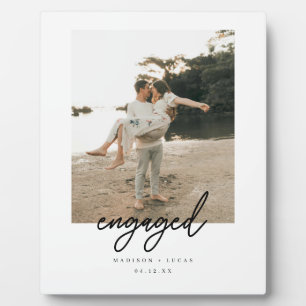 Minimalistic Script "Engaged" Couple Photo Plaque