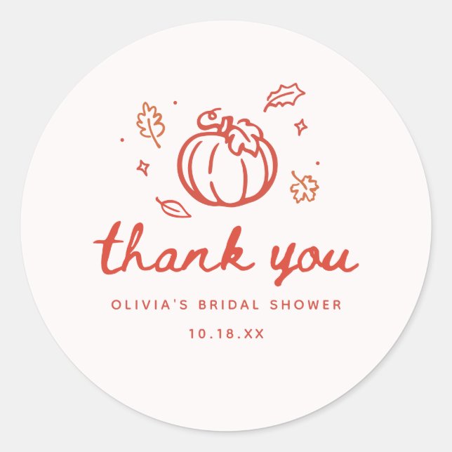 Minimalistic Script Fall Bridal Shower Thank You Classic Round Sticker (Front)