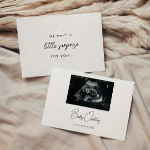 Minimalistic Script "Little Surprise" Pregnancy Announcement