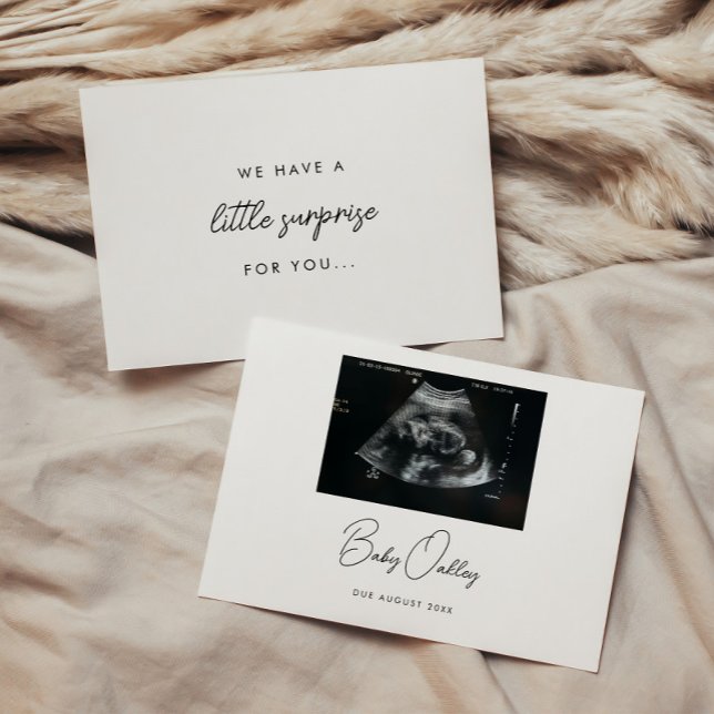 Minimalistic Script 'Little Surprise' Pregnancy Announcement (Creator Uploaded)
