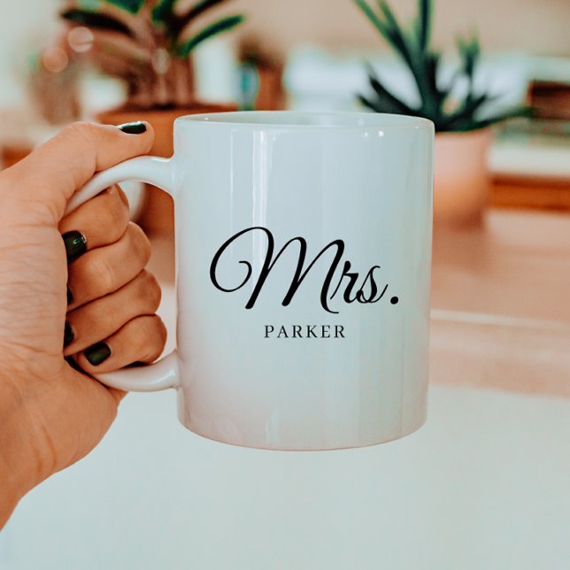 Minimalistic Script "Mrs." Custom Wedding Name Coffee Mug (Creator Uploaded)