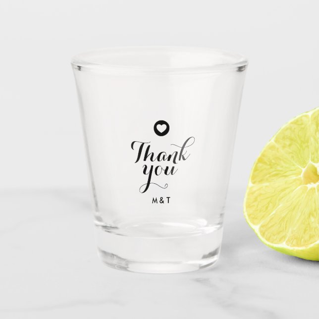 Minimalistic Script Personalised Heart Thank You Shot Glass (Front)