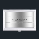 Minimalistic Shiny Metallic Silver Design Business Card Holder<br><div class="desc">Simple elegant minimalistic shiny silver stainless-steel look. 
Slick geometric stripes design.</div>