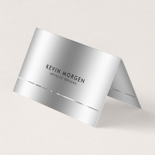 Minimalistic shiny stainless-steel background business card (Front)