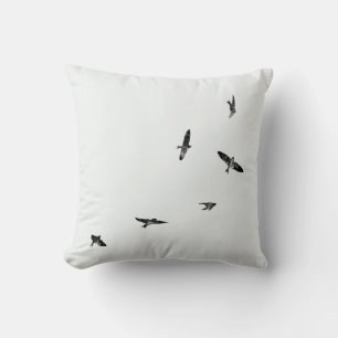 Minimalistic Silhouette Swallow Birds Black White Cushion