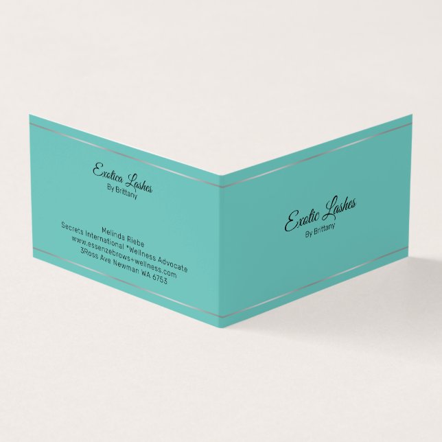 Minimalistic Silver stripes turquoise background Business Card (Outside)
