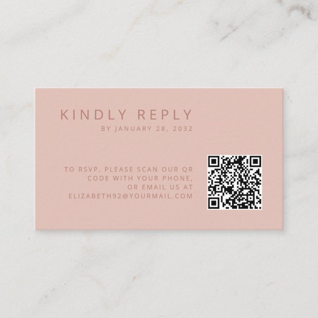 Minimalistic simple dusty rose QR Code RSVP Enclosure Card (Front)