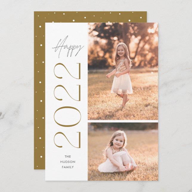 Minimalistic Simple Elegant Happy 2022 Two-Photo H Holiday Card (Front/Back)