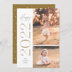Minimalistic Simple Elegant Happy 2022 Two-Photo H Holiday Card