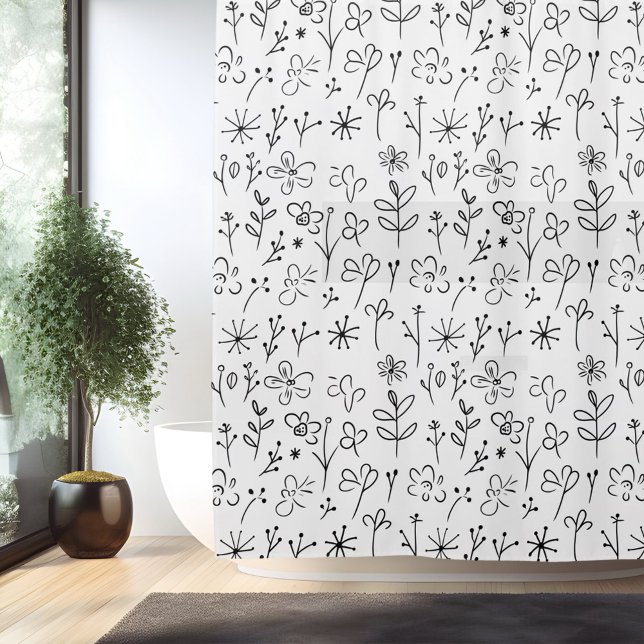 Minimalistic Simple Flower Line Art Shower Curtain (Creator Uploaded)