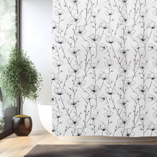 Minimalistic Simple Flower Line Art Shower Curtain