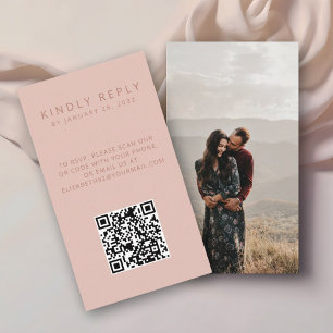 Minimalistic simple old rose QR Code photo RSVP Enclosure Card