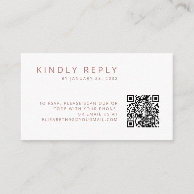 Minimalistic simple old rose QR Code RSVP Enclosure Card (Front)
