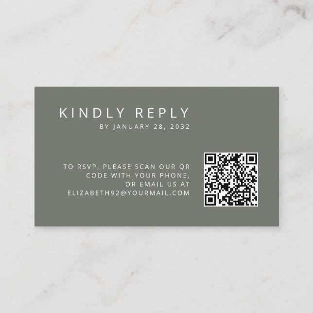 Minimalistic simple QR Code RSVP Enclosure Card (Front)