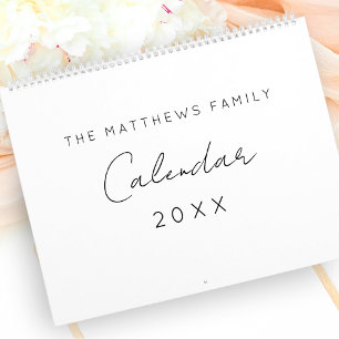 Minimalistic Simple Script Writing Months Family Calendar