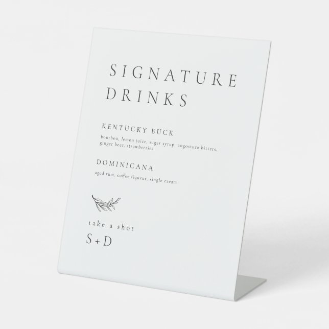 Minimalistic Simple Signature Drinks Wedding Sign (Front)