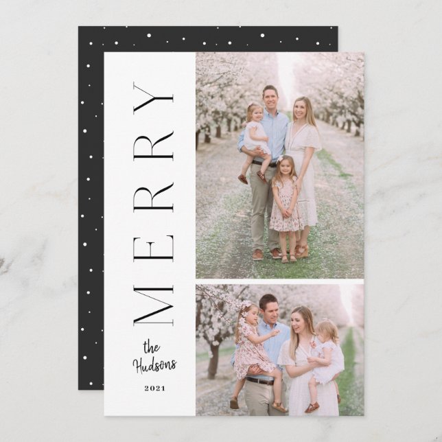 Minimalistic Simple Typography Black and White  Holiday Card (Front/Back)