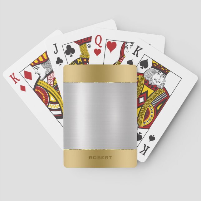 Minimalistic Slick Silver & Gold Metallic Texture  Playing Cards (Back)
