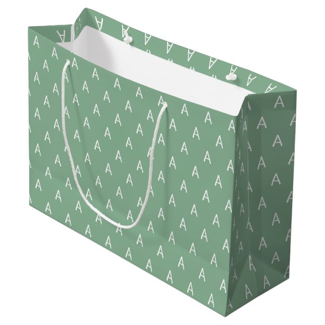 Minimalistic Soft Green Monogram Large Gift Bag (Front Angled)