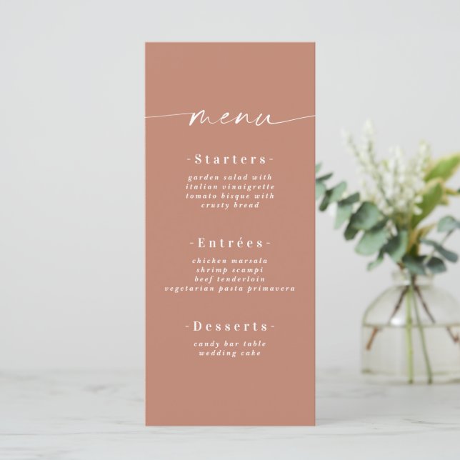 Minimalistic Solid Colour Clay Terracotta Wedding Menu (Standing Front)