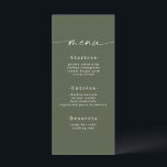 Minimalistic Solid Colour Dark Forest Green Weddin Menu<br><div class="desc">Simple Minimalistic Solid Colour Dark Forest Green Wedding Dinner Menu. This modern chic Menu Card is simple classic and elegant with a plain solid colour background and a pretty signature script calligraphy font with tails. Shown in the Dark Forest Green Colorway. With a pretty monogram on the back side. Available...</div>