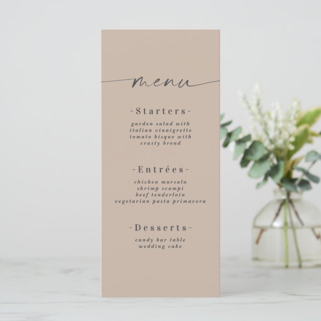 Minimalistic Solid Colour Sand Khaki Beige Wedding Menu (Standing Front)