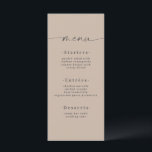 Minimalistic Solid Colour Sand Khaki Beige Wedding Menu<br><div class="desc">Simple Minimalistic Solid Colour Sand Khaki Beige Wedding Dinner Menu. This modern chic Menu Card is simple classic and elegant with a plain solid colour background and a pretty signature script calligraphy font with tails. Shown in the Sand Khaki Beige Colorway. With a pretty monogram on the back side. Available...</div>