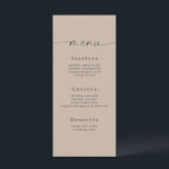 Minimalistic Solid Colour Sand Khaki Beige Wedding Menu<br><div class="desc">Simple Minimalistic Solid Colour Sand Khaki Beige Wedding Dinner Menu. This modern chic Menu Card is simple classic and elegant with a plain solid colour background and a pretty signature script calligraphy font with tails. Shown in the Sand Khaki Beige Colorway. With a pretty monogram on the back side. Available...</div>